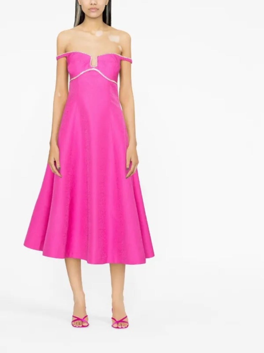 Self-Portrait Bright Pink Strapless Sweetheart Midi Dress
